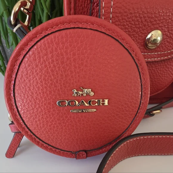 Coach Pennie Crossbody Bag With Coin Purse Mango Red Pebbled Leather-NWOT - Picture 3 of 14